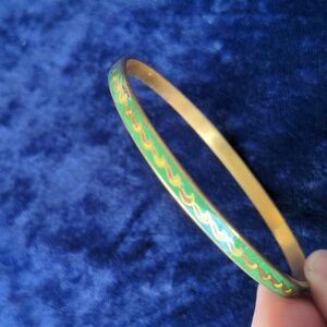 Vintage authentic glass cloisonne bangle bracelet, Irish green, Chinese Antiques
